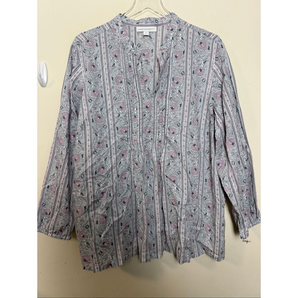 Pure Jill 100% Cotton % Organic Cotton Floral Stripe Tunic Blouse XL